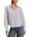 Lucky Brand Stripe Cotton Crop Button-up Shirt In Blue Stripe