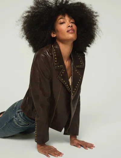Lucky Brand Women's Studded Moto Leather Jacket In Green