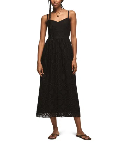 Lucky Brand Women's Sweetheart Neck Drop Waist Ballet Midi Dress In Black