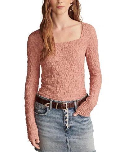 Lucky Brand Women's Textured-lace Square-neck Top In Cameo Brown