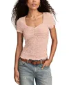 Lucky Brand Textured Sweetheart Neck Knit Top In Pink