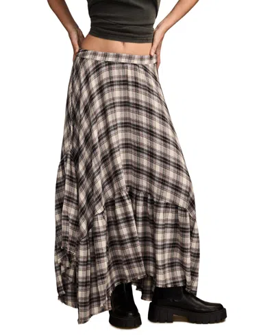 Lucky Brand Plaid Maxi Skirt In Black