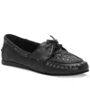 Lucky Brand Women's Timini Studded Moccasin Boat Shoe Loafers In Black Leather