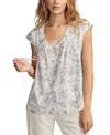 Lucky Brand Print Ruched Top In Blue Toile