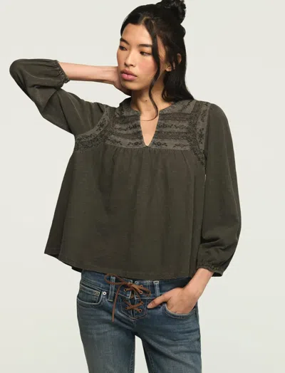 Lucky Brand Women's Trim Mix Knit Peasant Top In White