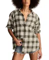Lucky Brand Frayed Plaid Button-up Tunic Shirt In Green