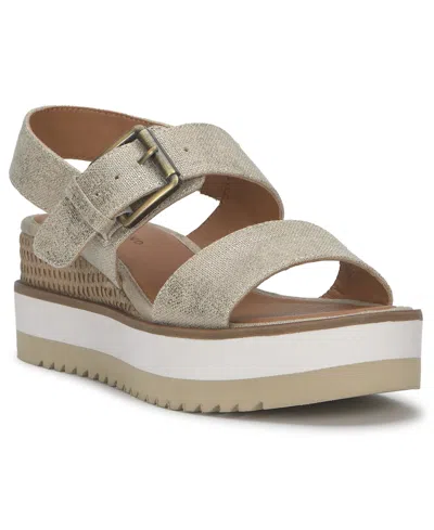 Lucky Brand Women's Turoma Double Band Flatform Sandals In Natural,platinum Metallic Linen