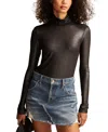 Lucky Brand Turtleneck Long Sleeve Layering Top In Jet Black