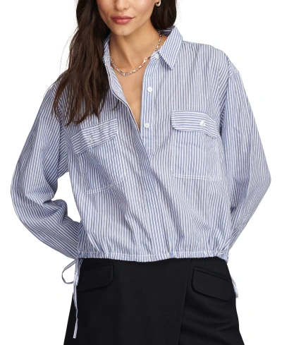 Lucky Brand Women's Utility Crop Shirt In Blue Stripe