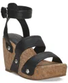 Lucky Brand Women's Valintina Strappy Platform Wedge Sandals In Black Leather