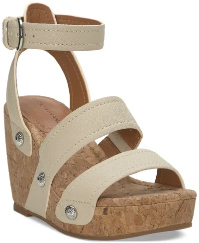 Lucky Brand Women's Valintina Strappy Platform Wedge Sandals In Bone Leather