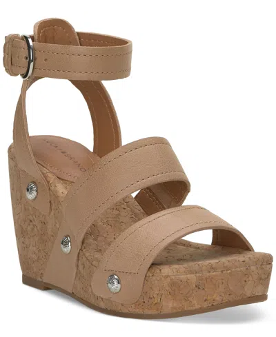 Lucky Brand Women's Valintina Strappy Platform Wedge Sandals In Putty Leather