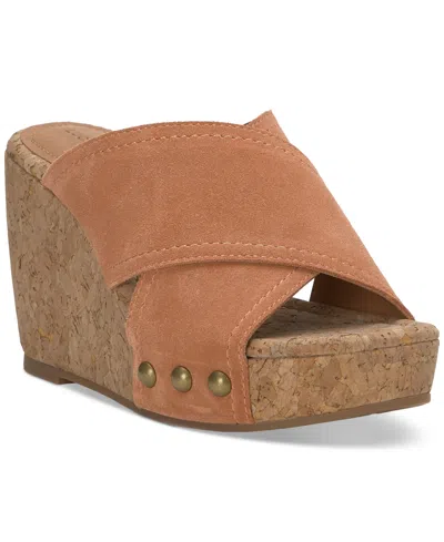Lucky Brand Women's Valmai Platform Wedge Sandals In Sunburn Suede