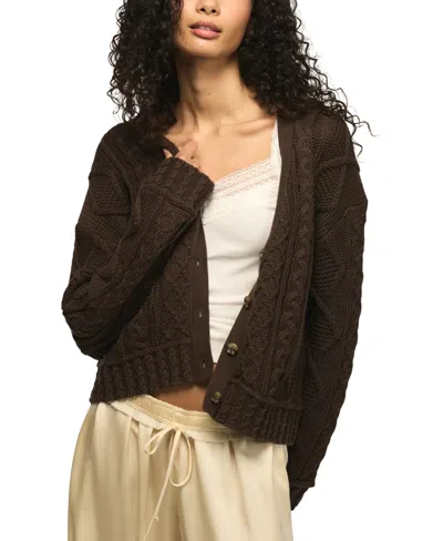Lucky Brand Women's V-neck Cable-knit Cardigan Sweater In Brown