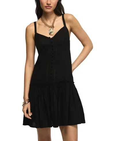 Lucky Brand Women's V-neck Embroidered Drop Waist Mini Dress In Black
