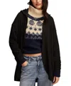 Lucky Brand Waffle Knit Shawl Hoodie In Jet Black