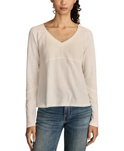 Lucky Brand Women's Waffle Mix V-neck Top In White