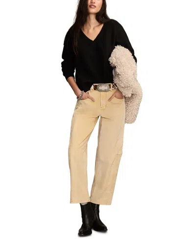 Lucky Brand Women's Waffle V-neck Sweater In Black