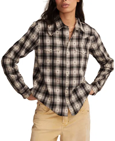 Lucky Brand Women's Western Flannel Long Sleeve Button Down Shirt In Black