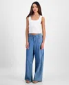Lucky Brand Womens Sleeveless Ruched Side Tie Top Wide Leg Palazzo Jeans In Flip Side Wash