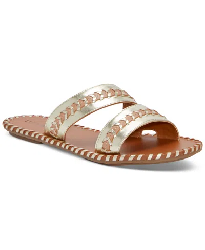 Lucky Brand Women's Zanora Double Band Flat Sandals In Gold Leather