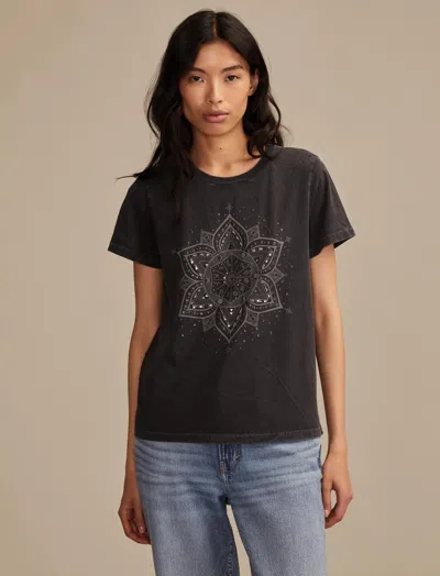 Lucky Brand Women's Zodiac Studded Lotus Classic Crew In Black
