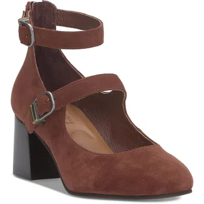 Lucky Brand Womens Buckle Leather Block Heels In Brownstone Suede
