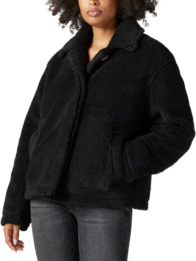Lucky Brand Womens Collar Polyester Teddy Coat In Black