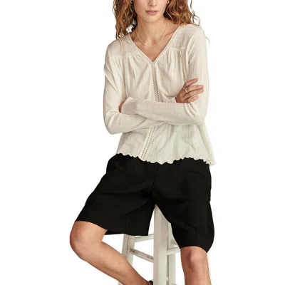 Lucky Brand Womens Contrast Trim Cotton Pullover Top In White
