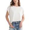 Lucky Brand Womens Crewneck Cuff Sleeve Pullover Top In White