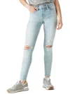 LUCKY BRAND WOMENS DESTROYED LIGHT WASH SKINNY JEANS
