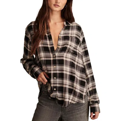 Lucky Brand Womens Distressed Collared Button-down Top In Black Pink Plaid