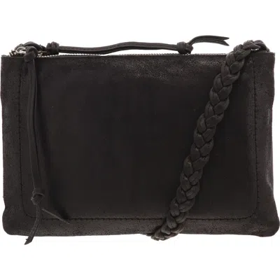 Lucky Brand Womens Distressed Faux Suede Crossbody Handbag In Black