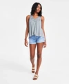 Lucky Brand Womens Lace Trim Tank Top Mid Rise Denim Shorts In Cloud Nine