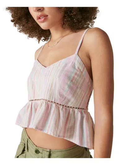 Lucky Brand Womens Linen Striped Halter Top In Pink