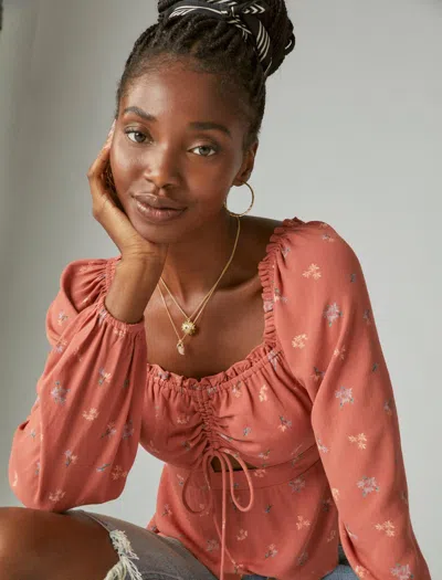 Lucky Brand Womens Long Sleeve Printed Top In Multi