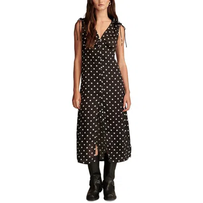 Lucky Brand Womens Polka Dot Satin Midi Dress