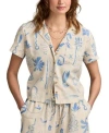 Lucky Brand Print Linen Blend Short Sleeve Button-up Camp Shirt In White