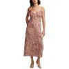 Lucky Brand Floral Metallic Stripe Ruffle Midi Dress In Pink