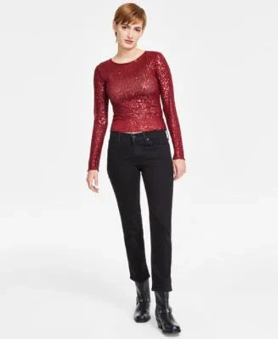 Lucky Brand Womens Sequin Long Sleeve Layering Top Sweet Straight Leg Jeans In Gemini