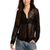 Lucky Brand Womens Sequined Polyester Button-down Top In Black