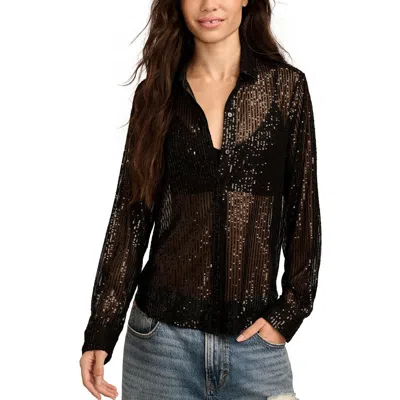 Lucky Brand Womens Sequined Polyester Button-down Top In Black