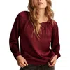 Lucky Brand Notch Neck Peasant Top In Pink