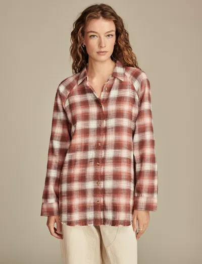 LUCKY BRAND WOMENS TUNIC PLAID SHIRT