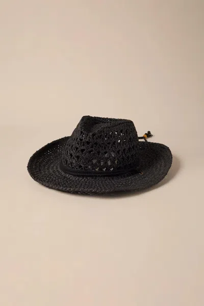 Lucky Brand Woven Cowboy Hat With Strap In Black