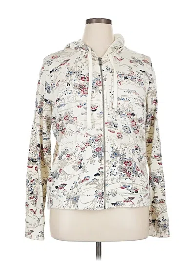 Pre-owned Lucky Brand Zip Up Hoodie In White