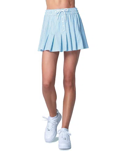 Lucky In Love High Waist Linen Stripe Skirt In Blue