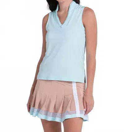 Lucky In Love Pleated Placket Sleeveless Top In Blue