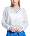Lucky In Love Shibori Stripe Lace Pullover Top In White