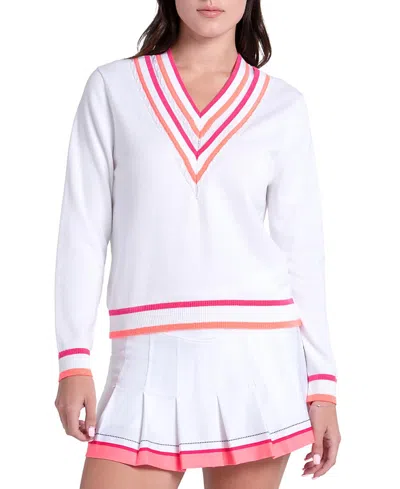 Lucky In Love Victory V-neck Sweater In White